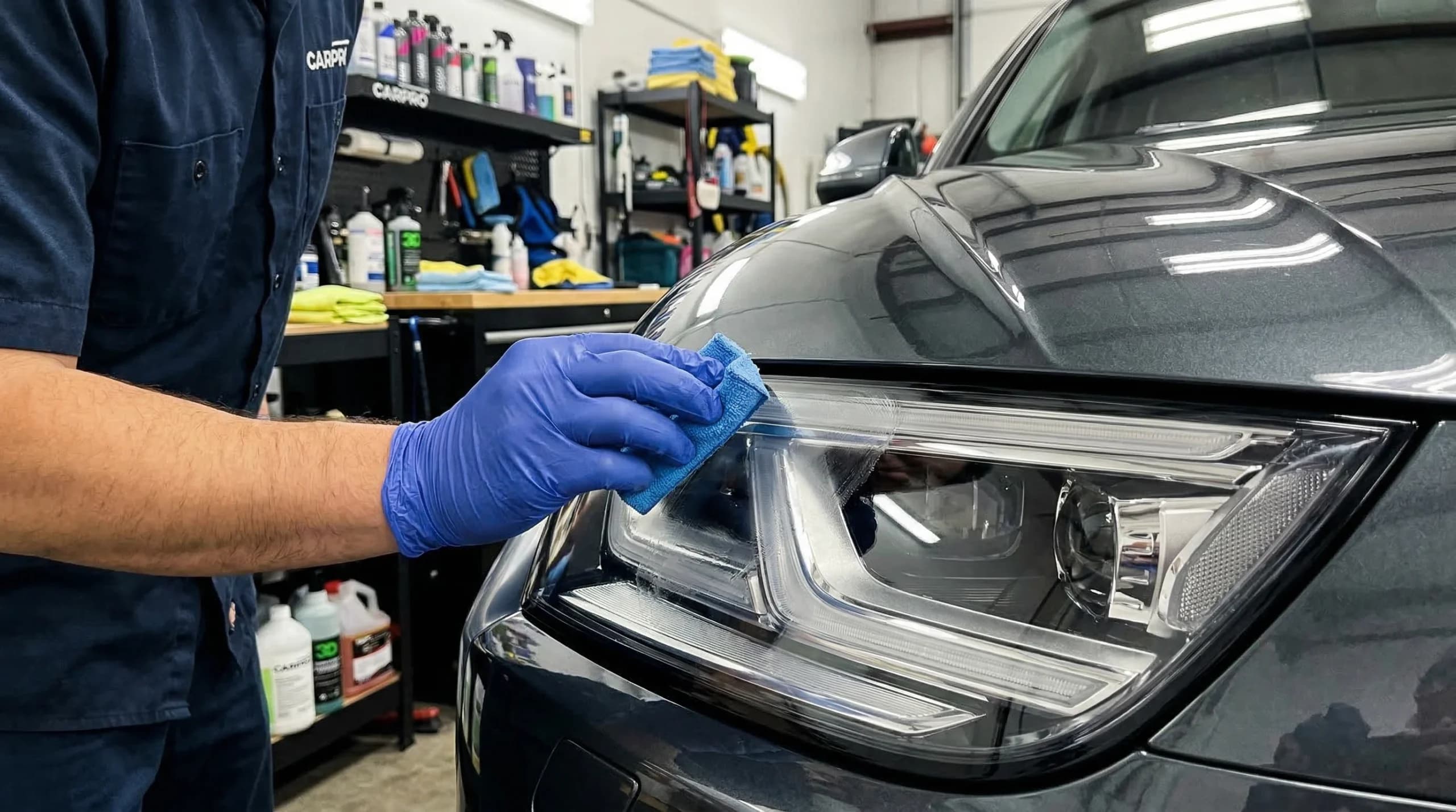 Car headlight cleaning