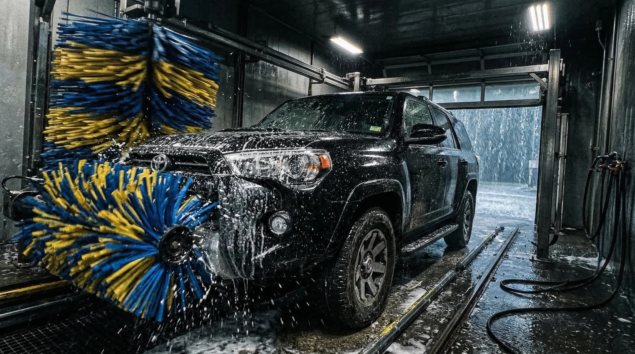 SUV in a car wash station