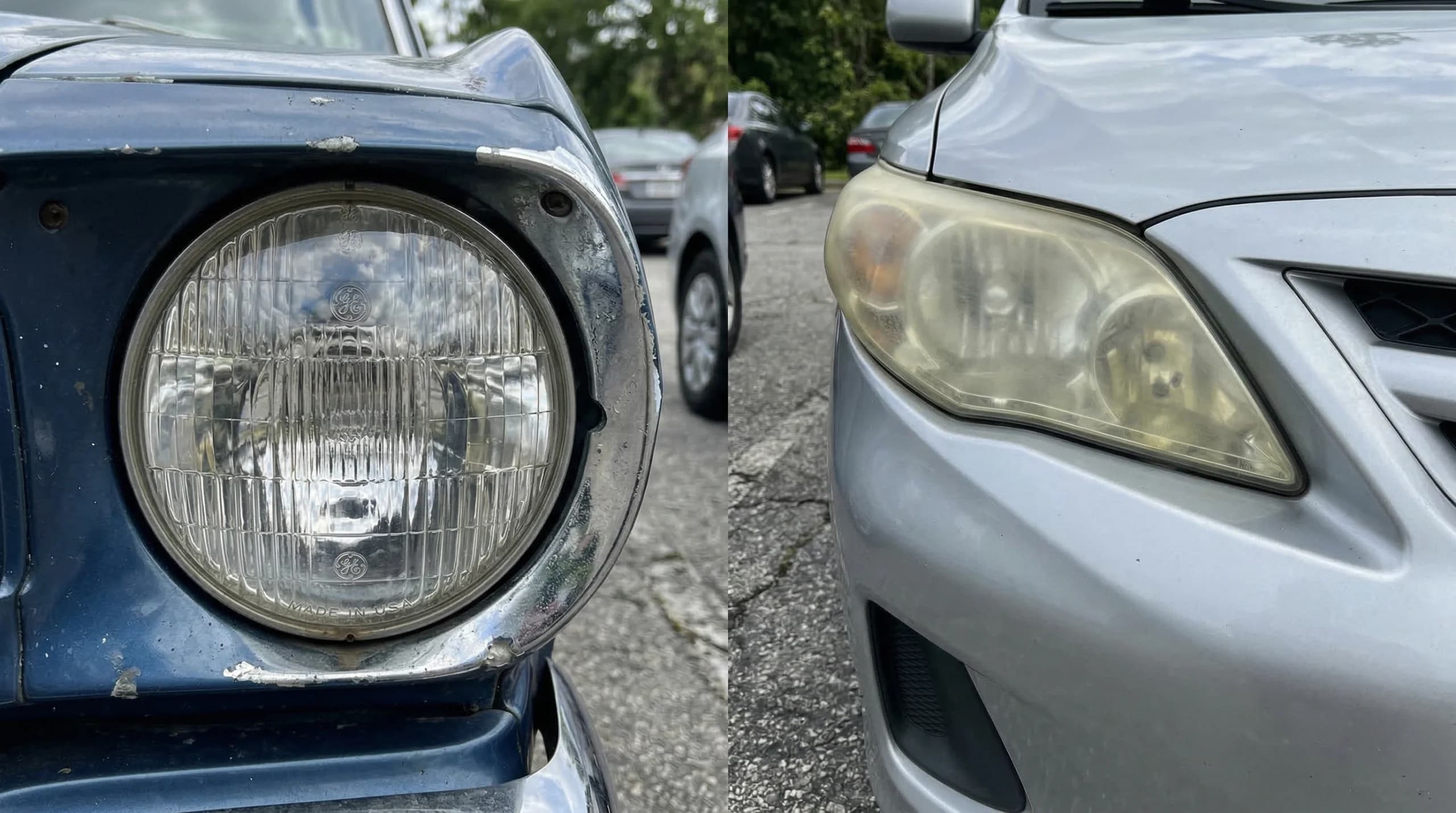 Comparison of two car headlights