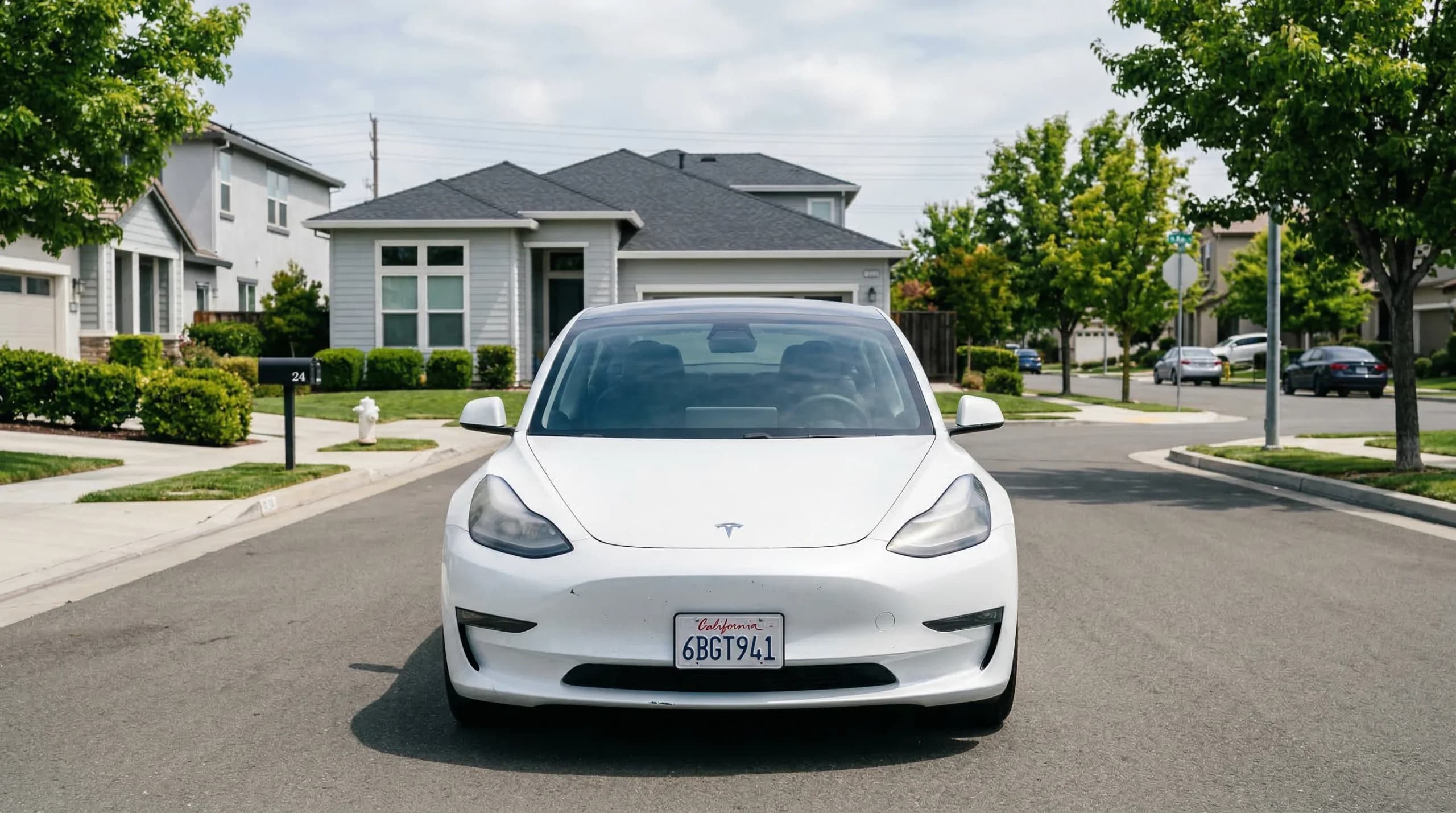 Electric vehicle in a residential neighborhood.