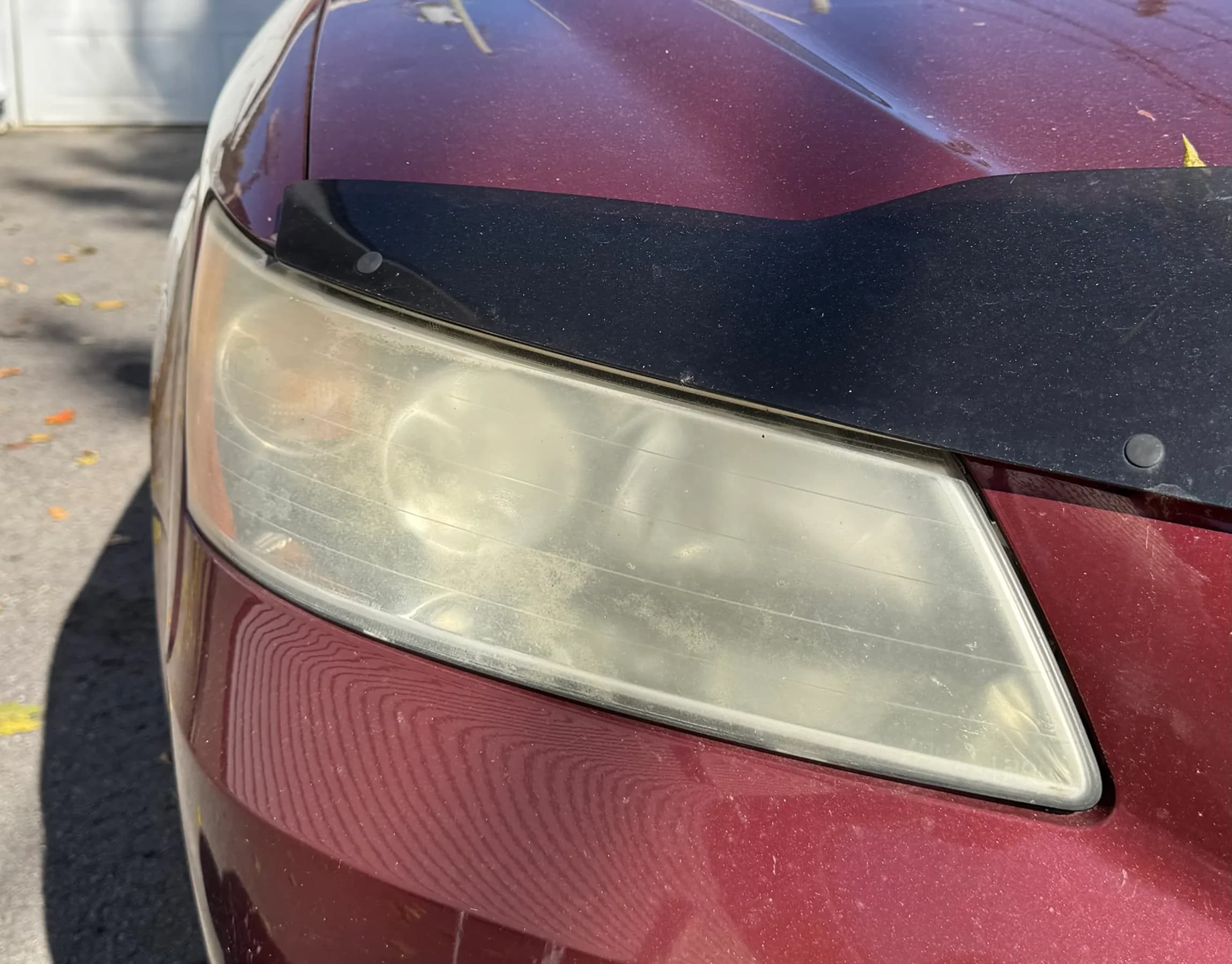 Headlight before restoration — cloudy and yellowed